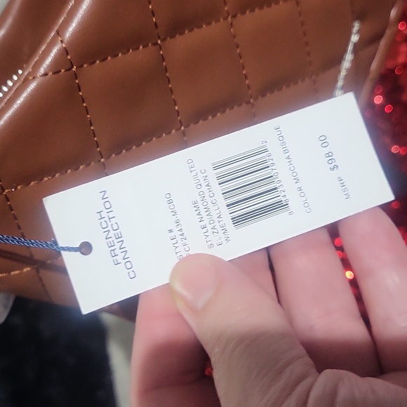 French Connection Quilted Brown Shoulder Bag with Silver Chain - Picture 2 of 7